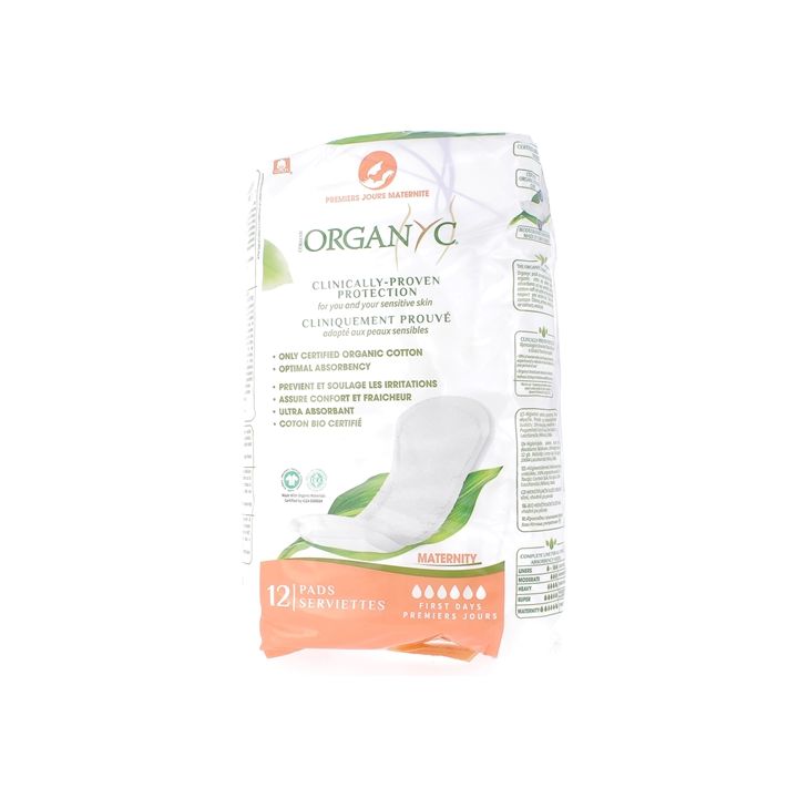 Serviettes premiers jours maternit&eacute; Organyc - sachet de 12 serviettes