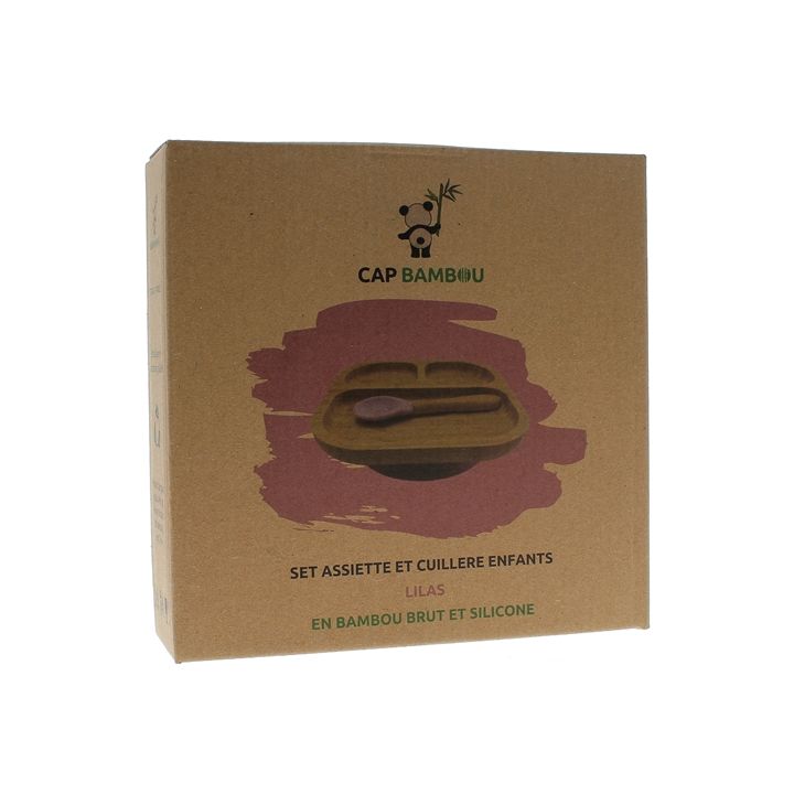 Set de repas pour b&eacute;b&eacute; en bambou Cap Bambou - bo&icirc;te contenant une assiette &agrave; compartiments + cuill&egrave;re