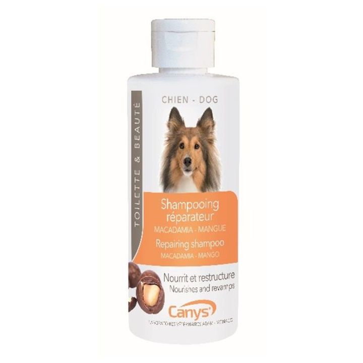 Shampoing r&eacute;parateur chien macadamia-mangue Canys - flacon de 200ml