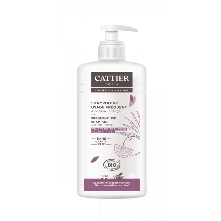 Shampooing aloe vera orange usage fr&eacute;quent Cattier - flacon-pompe de 500 ml
