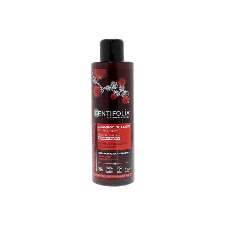 Shampooing cr&egrave;me r&eacute;parateur huile de ricin et k&eacute;ratine v&eacute;g&eacute;tale Centifolia - flacon de 200ml