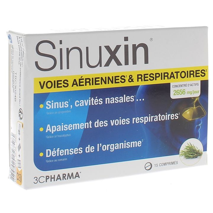 Sinuxin voies a&eacute;riennes & respiratoires 3C Pharma - boite de 15 comprim&eacute;s