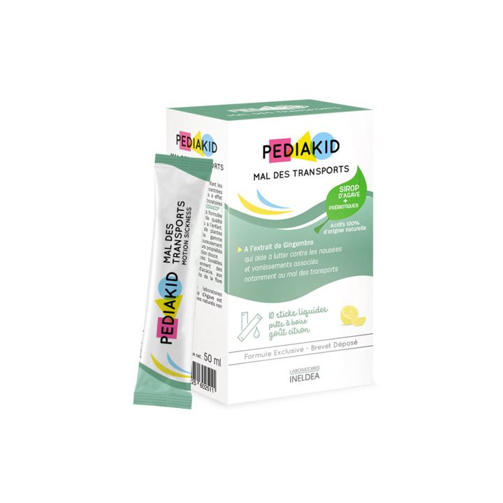 Sirop Mal Des Transports Pediakid - bo&icirc;te de 10 sticks liquides pr&ecirc;ts &agrave; boire