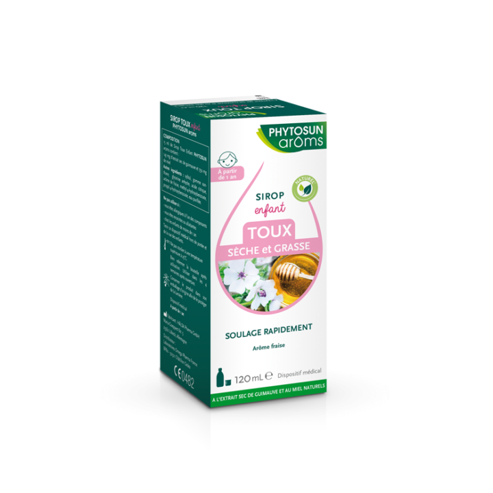 Sirop enfant toux s&egrave;che et grasse Phytosun Ar&ocirc;ms - flacon de 120 ml