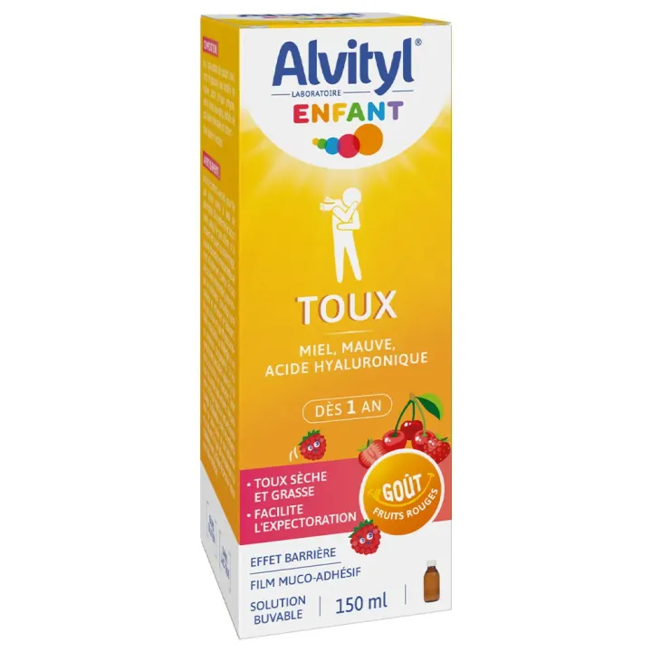 Sirop enfant toux s&egrave;che et grasse go&ucirc;t fruits rouges Alvityl - flacon de 150ml
