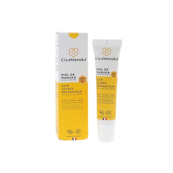Soin l&egrave;vres r&eacute;parateur 10% de Miel de Manuka IAA 15+ bio CicaManuka - tube de 15 ml