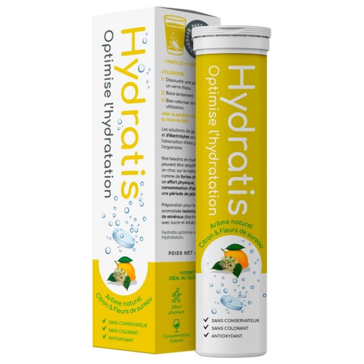 Solution d'hydratation go&ucirc;t citron & fleurs de sureau Hydratis - tube de 20 pastilles effervescentes