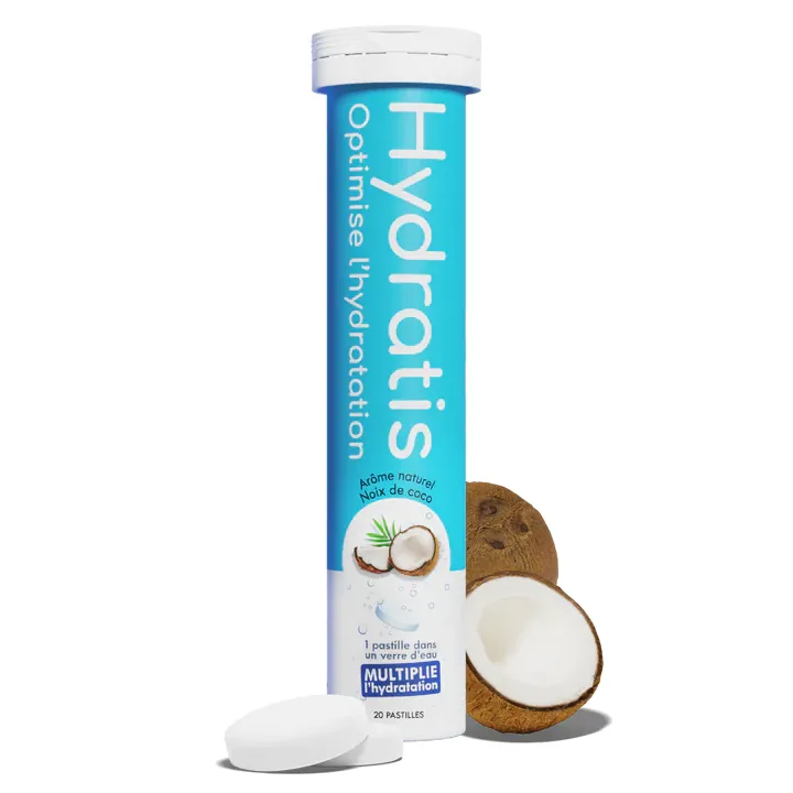 Solution d'hydratation go&ucirc;t noix de coco Hydratis - tube de 20 pastilles effervescentes