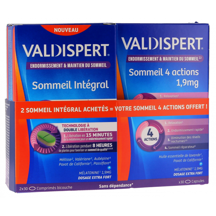 Sommeil int&eacute;gral Valdispert - bo&icirc;te de 30 comprim&eacute;s + sommeil 4 actions offert