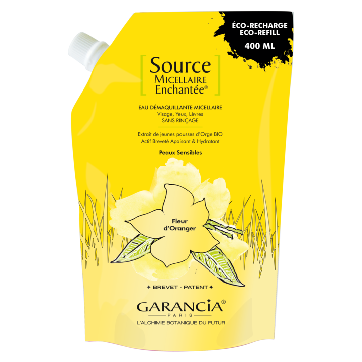 Source Micellaire Enchant&eacute;e eau d&eacute;maquillante fleur d'oranger Garancia - &eacute;co-recharge de 400 ml