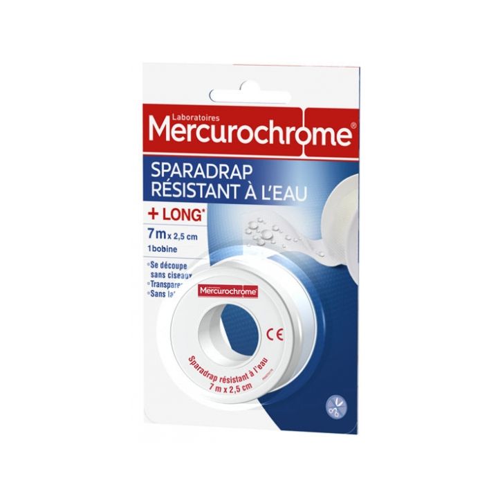 Sparadrap r&eacute;sistant &agrave; l'eau Mercurochrome - 1 bobine de 7 m