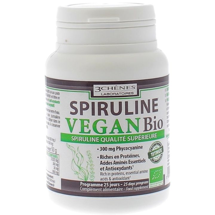 Spiruline Vegan Bio 3 Ch&ecirc;nes - bo&icirc;te de 60 comprim&eacute;s