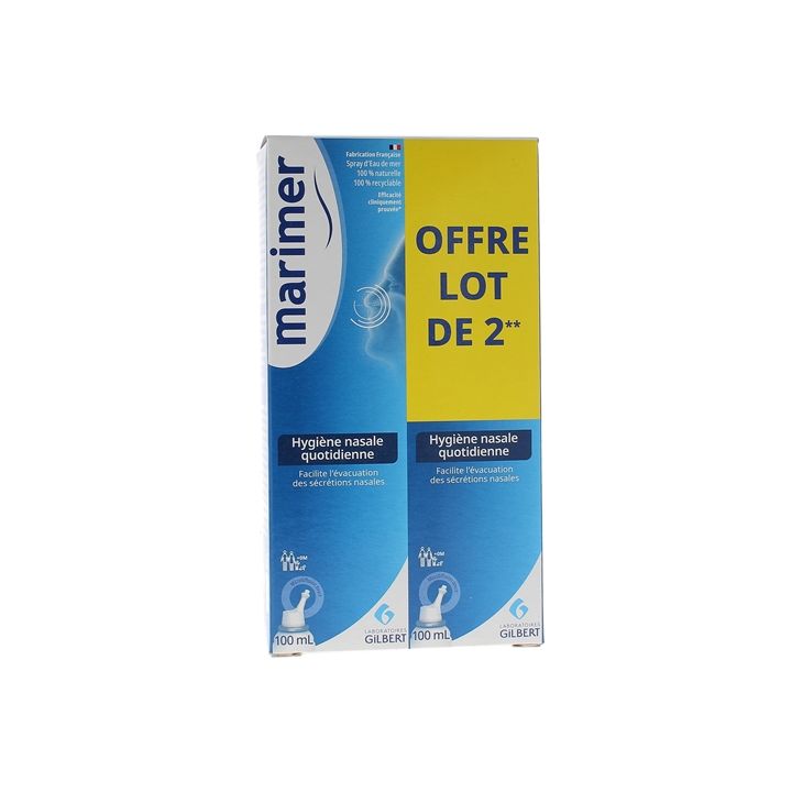 Spray hygi&egrave;ne nasale quotidienne eau de mer 9% Marimer - lot de 2x100ml