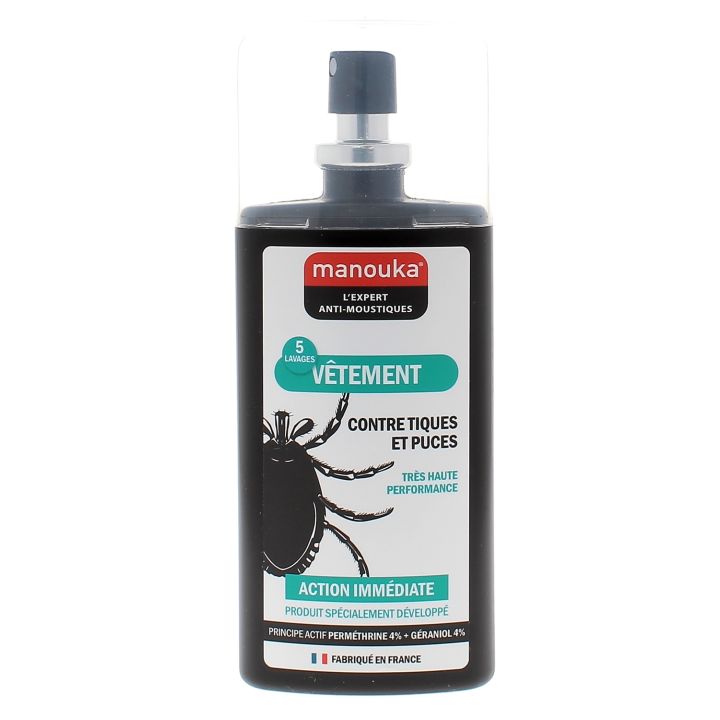 Spray pour v&ecirc;tements contre les tiques et puces Manouka - spray de 75 ml