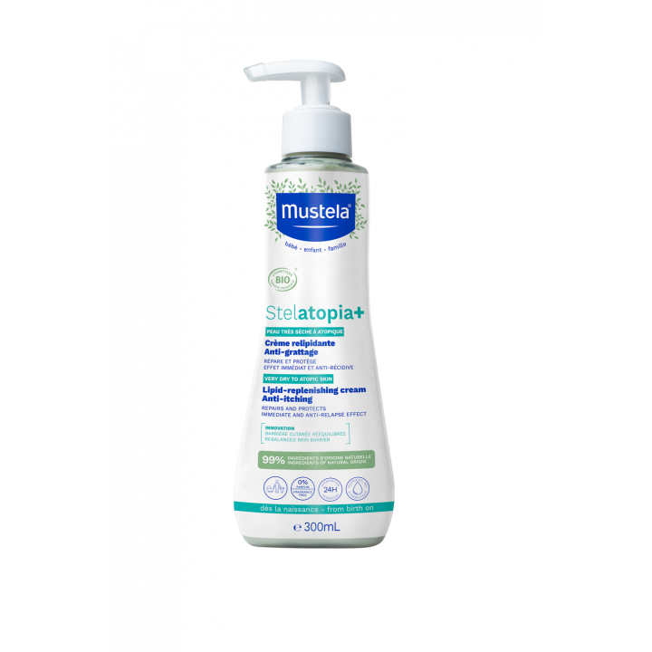 Stelatopia+ Cr&egrave;me relipidante anti-grattage bio Mustela - flacon-pompe de 300ml