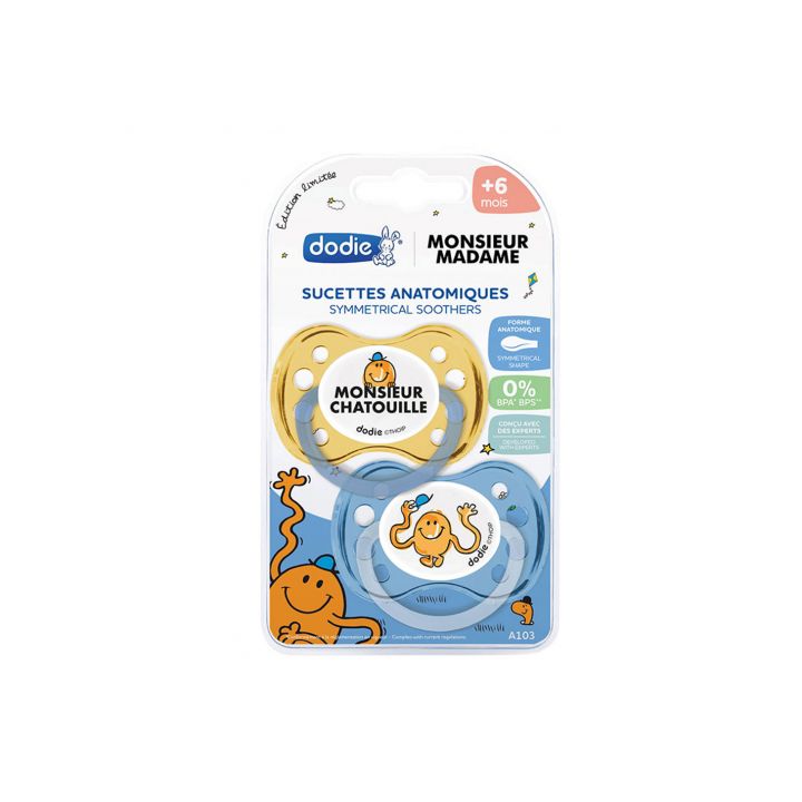 Sucettes anatomiques &eacute;dition limit&eacute;e Madame Monsieur +6 mois Dodie - lot de 2 sucettes