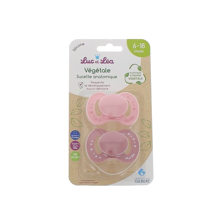 Sucettes anatomiques v&eacute;g&eacute;tales 6-18 mois Luc et L&eacute;a - 2 sucettes