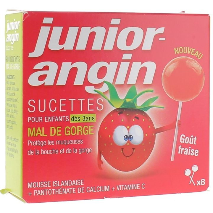 Sucettes pour enfants mal de gorge Junior-angin - bo&icirc;te de 8 sucettes