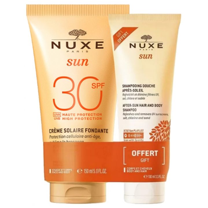 Lait d&eacute;licieux haute protection visage et corps SPF30 + Shampoing douche apr&egrave;s-soleil 100 ml offert Nuxe Sun - tube de 150ml
