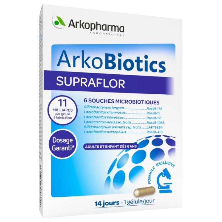 Supraflor ferments lactiques adultes & enfants Arkopharma - boite de 14 g&eacute;lules