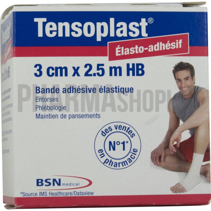 Tensoplast Elasto-adh&eacute;sif bande adh&eacute;sive &eacute;lastique BSN m&eacute;dical - bande de 3 cm x 2,5 m