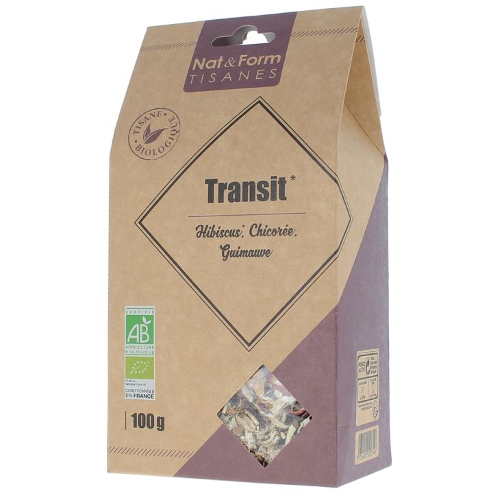 Tisane Transit hibiscus, chicor&eacute;e, guimauve bio Nat & Form - sachet de 100 g