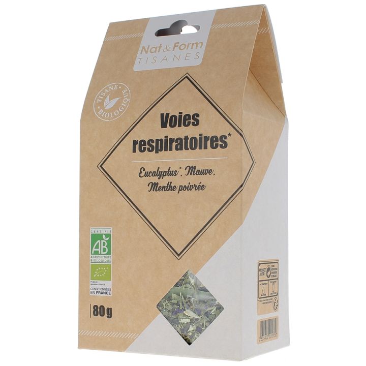 Tisane Voies Respiratoires eucalyptus, mauve et menthe poivr&eacute;e Nat & Form - Sachet de 80 g