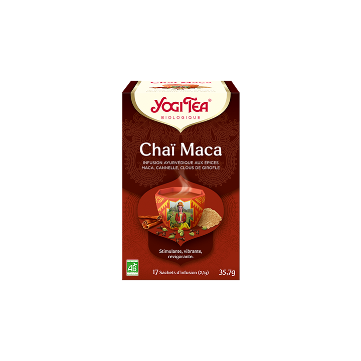 Tisane ayurv&eacute;dique Cha&iuml; maca bio Yogi Tea - boite de 17 sachets