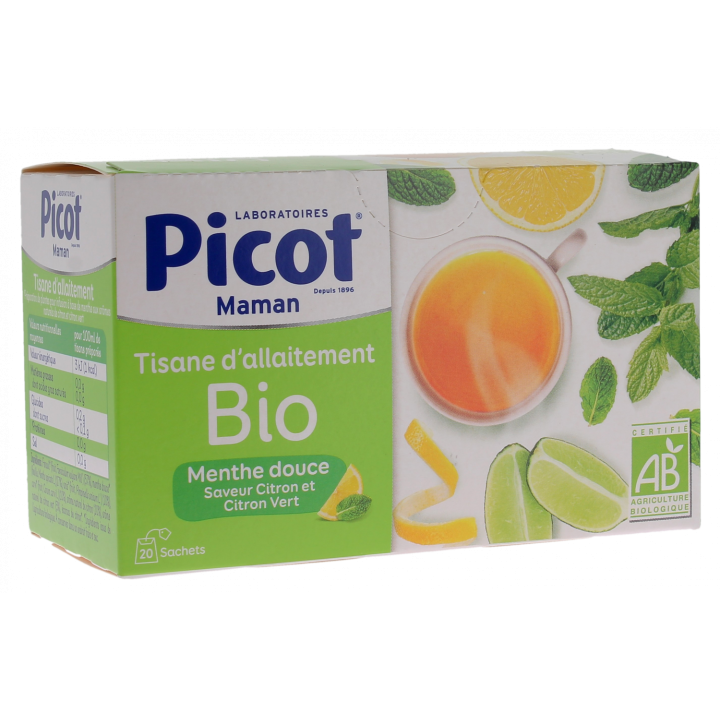Tisane d'allaitement menthe douce saveur citron bio Picot - bo&icirc;te de 20 sachets