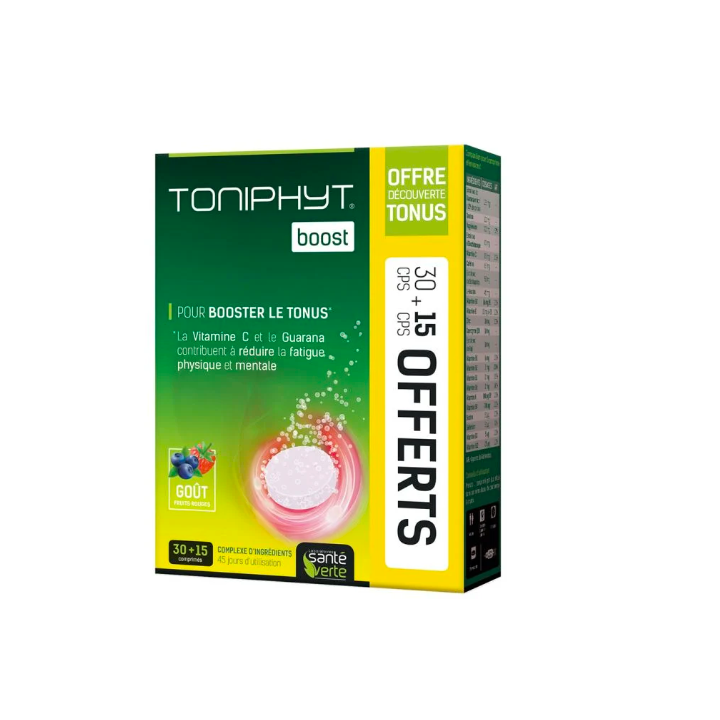Toniphyt boost go&ucirc;t fruits rouges Sant&eacute; verte - 30 comprim&eacute;s effervescents + 15 gratuits