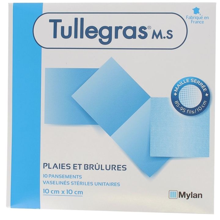 Tulle Gras Pansements Vaselin&eacute;s Mylan - Bo&icirc;te de 10 pansements 10x10 cm