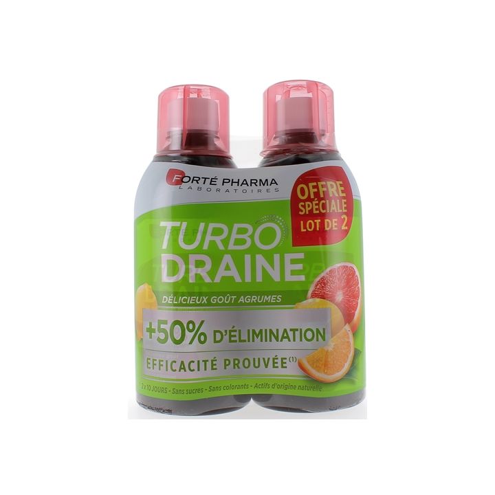 Turbo draine go&ucirc;t agrumes Fort&eacute; Pharma - Lot de 2 flacons de 500 ml