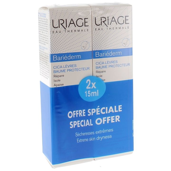 Bari&eacute;derm cica-l&egrave;vres baume r&eacute;parateur Uriage - lot de 2 tubes de 15 ml