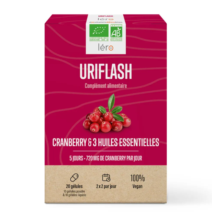 Uriflash cranberry & 3 huiles essentielles L&eacute;ro - bo&icirc;te de 20 g&eacute;lules