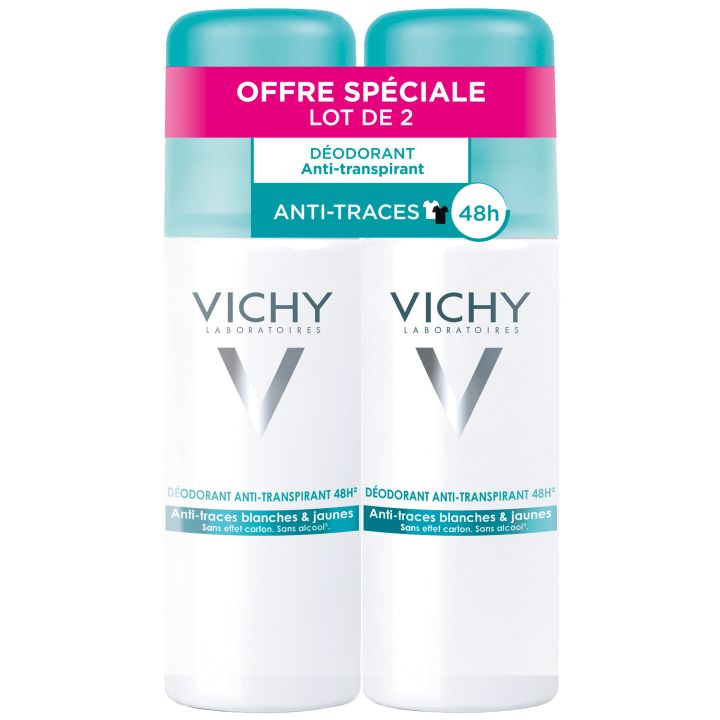 D&eacute;odorant anti-transpirant 48h anti-traces blanches & jaunes Vichy - lot de 2 sprays de 125 ml