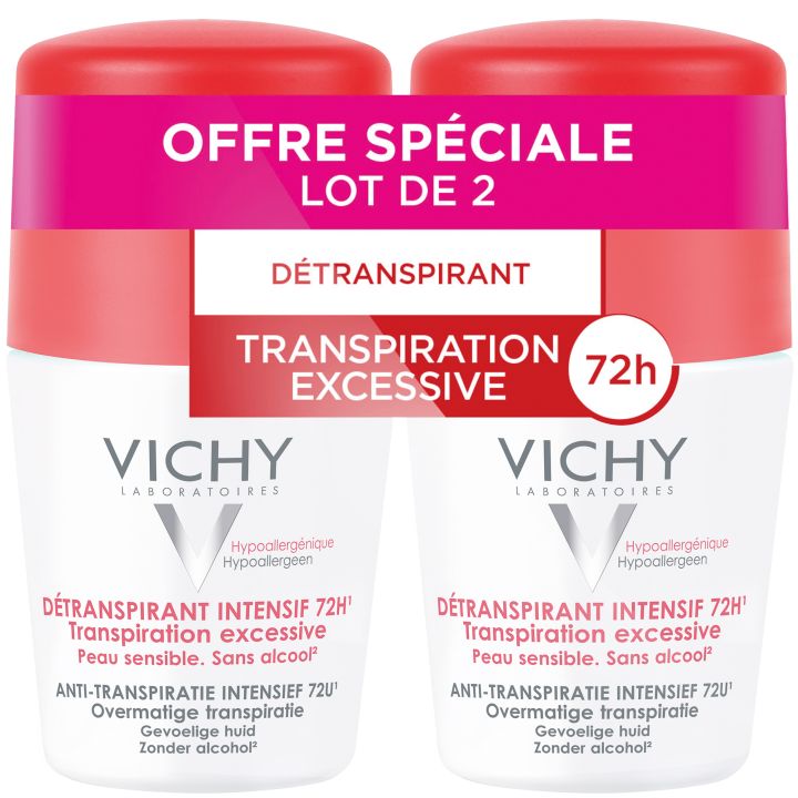 D&eacute;transpirant intensif 72h transpiration excessive Vichy - lot de 2 roll-on bille de 50 ml