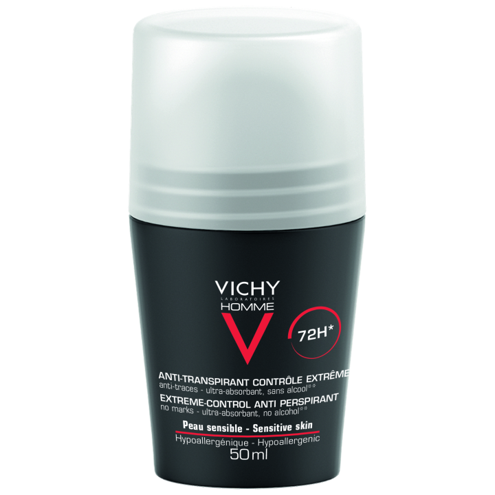 D&eacute;odorant anti-transpirant 72h peau sensible Vichy homme - flacon bille de 50 ml
