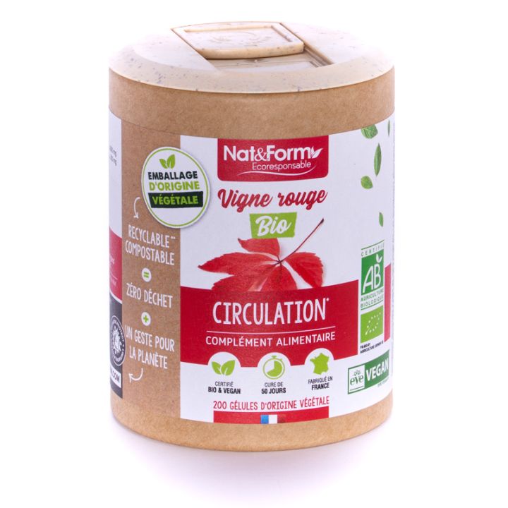 Vigne rouge Bio Ecoresponsable Nat&Form - Boite de 200 g&eacute;lules