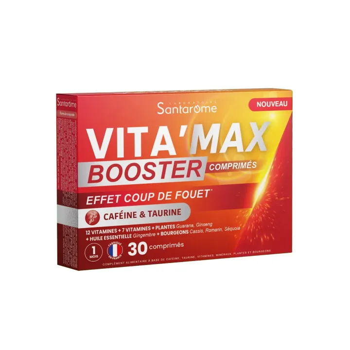 Vita'Max Booster comprim&eacute;s caf&eacute;ine & taurine Santarome - boite de 30 comprim&eacute;s