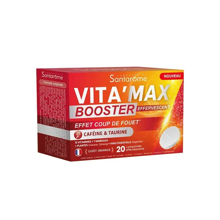 Vita'Max Booster effervescent caf&eacute;ine & taurine Santarome - boite de 20 comprim&eacute;s effervescents
