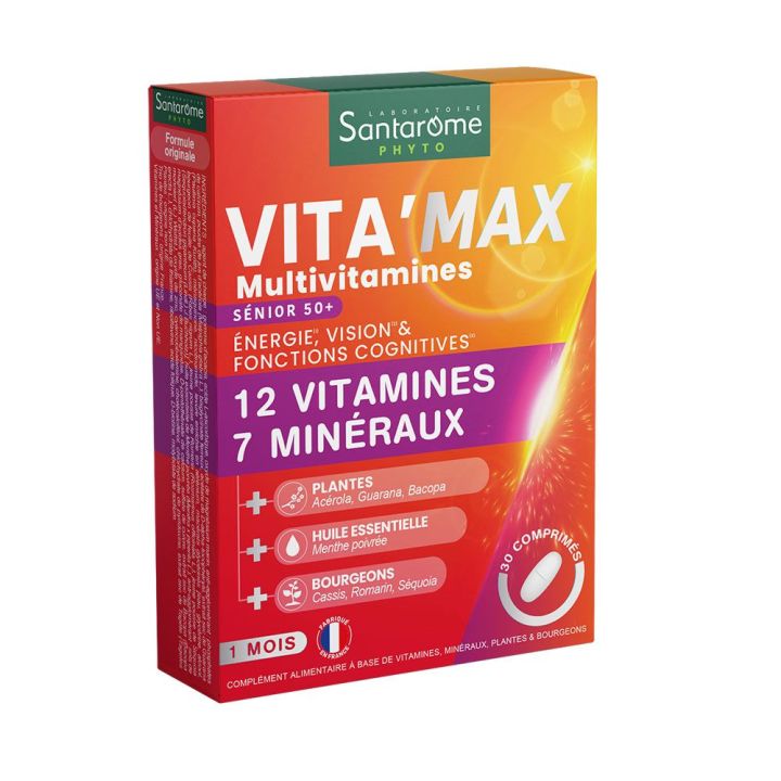 Vita'max multivitamines Senior 50+ Santarome - bo&icirc;te de 30 comprim&eacute;s