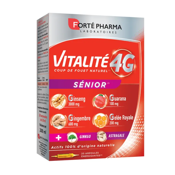 Vitalit&eacute; 4G S&eacute;nior Fort&eacute; Pharma - boite de 20 ampoules &eacute;nergisantes