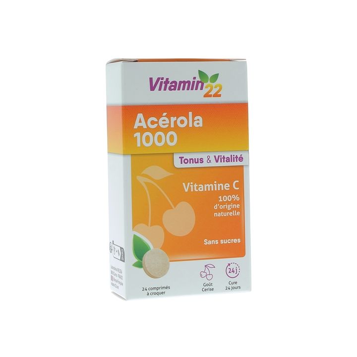 Vitamin'22 Ac&eacute;rola 1000 vitamine C Ineldea - bo&icirc;te de 24 comprim&eacute;s &agrave; croquer