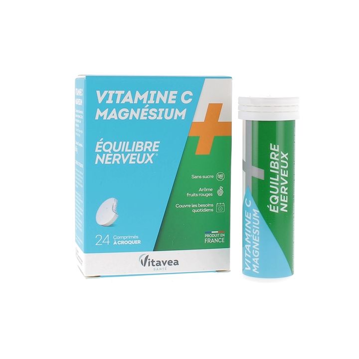 Vitamine C + Magn&eacute;sium &eacute;quilibre nerveux Nutrisant&eacute; - boite de 24 comprim&eacute;s &agrave; croquer