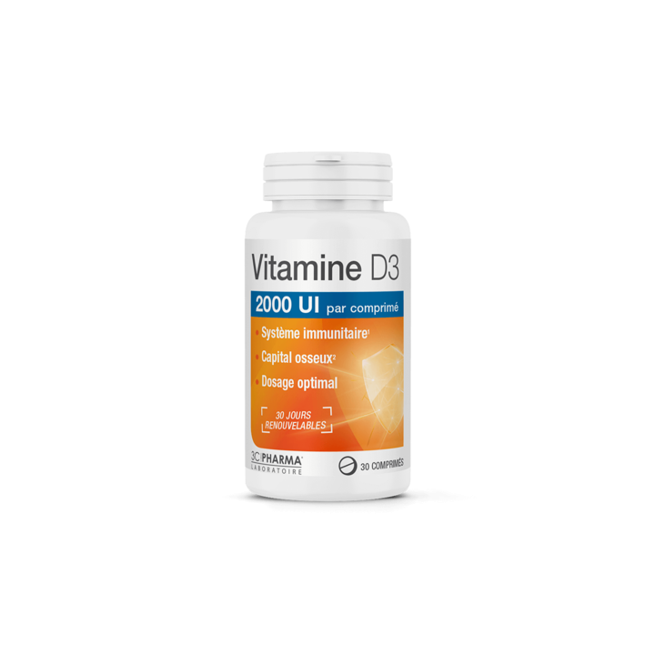 Vitamine D3 2000UI 3C Pharma - pot de 30 comprim&eacute;s