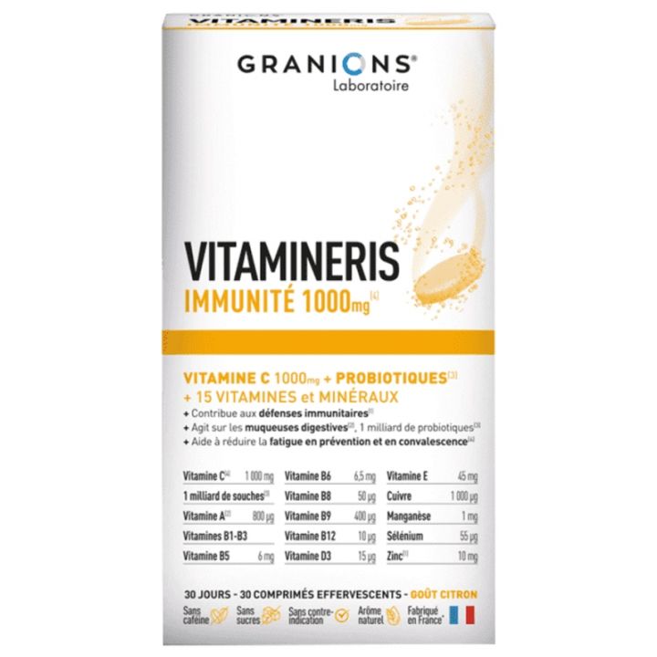 Vitamineris Immunit&eacute; 1000 mg Granions - bo&icirc;te de 30 comprim&eacute;s effervescents