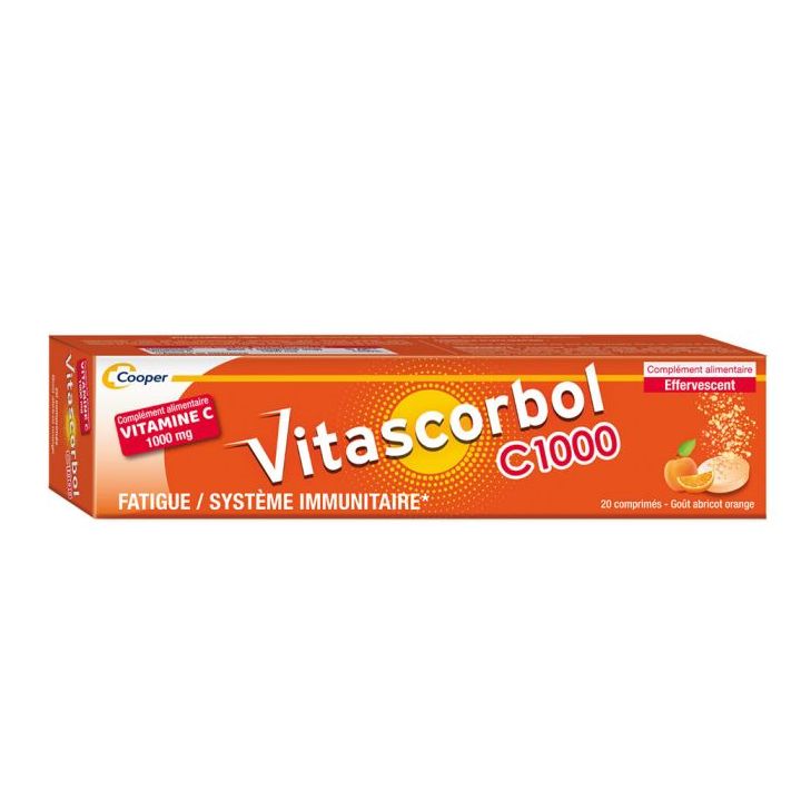 Vitascorbol C1000 vitamine C Cooper - bo&icirc;te de 20 comprim&eacute;s effervescents