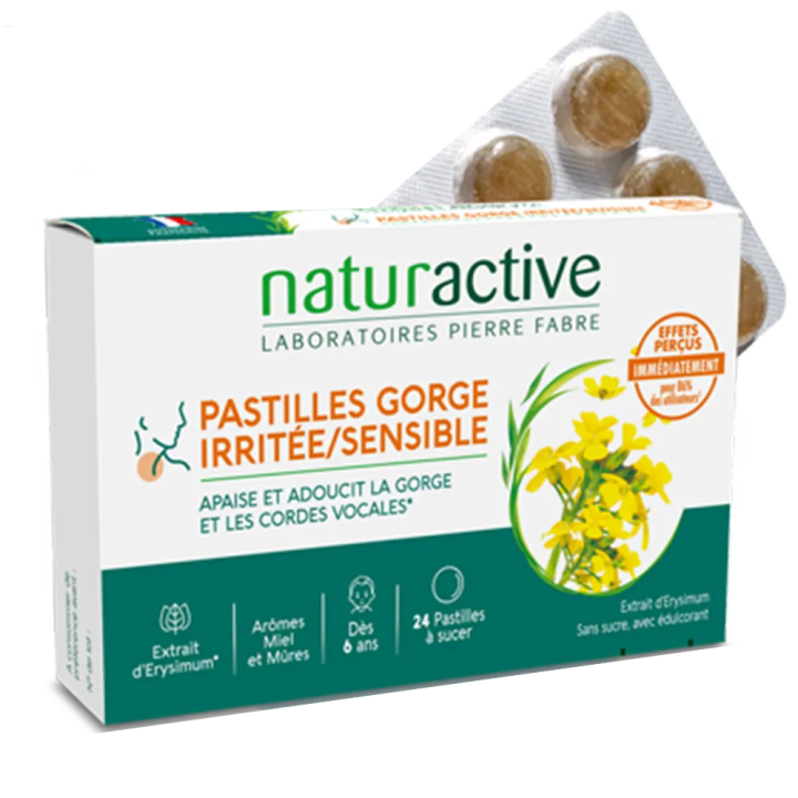 Pastilles gorge irrit&eacute;e et sensible Naturactive - bo&icirc;te de 24 pastilles
