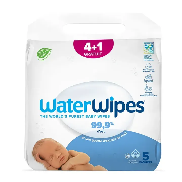 Waterwipes lingettes pour b&eacute;b&eacute;s - pack de 4x60 lingettes + 1 offert