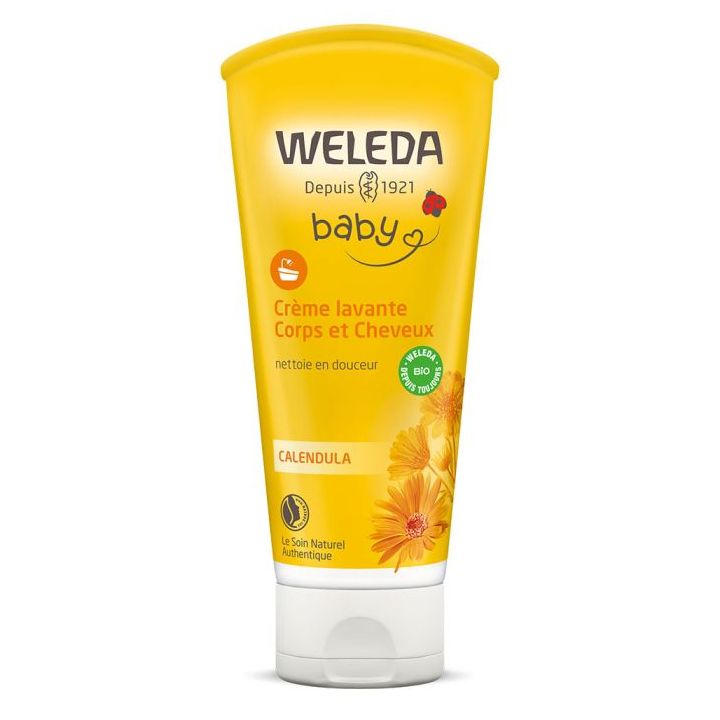 Cr&egrave;me lavante Calendula corps et cheveux Weleda b&eacute;b&eacute; - tube de 200 ml